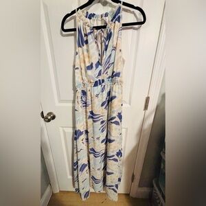 😍Japna Blue & Cream Abstract Print Maxi Dress size Large